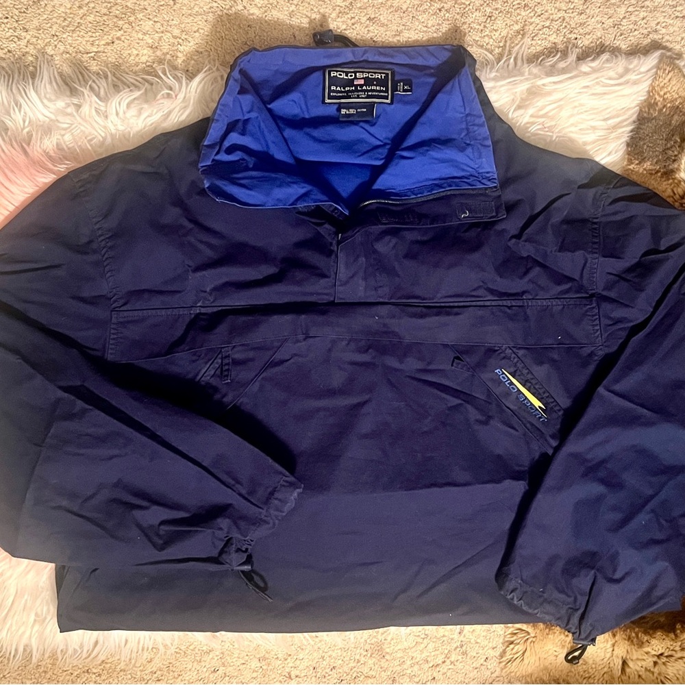 Vintage Polo Sport Ralph Lauren Men’s Navy Blue Quarter-Zip Windbreaker! Sz XL!